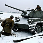 The Eastern Front Stalls**

"A desolate winter landscape on the Eastern Front, 1941. German soldiers, fully clothed in inadequate winter gear, huddle in trenches amidst snow-covered fields. Destroyed tanks and equipment litter the background. Focus on the harsh conditions and the exhaustion of the soldiers. Safe for work, appropriate content, realistic rendering, historical accuracy, fully clothed."

**