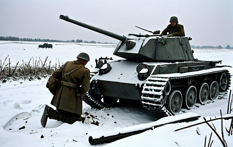 The Eastern Front Stalls**

"A desolate winter landscape on the Eastern Front, 1941. German soldiers, fully clothed in inadequate winter gear, huddle in trenches amidst snow-covered fields. Destroyed tanks and equipment litter the background. Focus on the harsh conditions and the exhaustion of the soldiers. Safe for work, appropriate content, realistic rendering, historical accuracy, fully clothed."

**