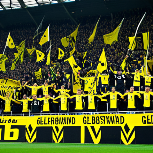 Home 17 분데스리가 명문 구단 - **Prompt:** A bustling stadium scene in Dortmund, Germany, featuring the "Gelbe Wand" (Yellow Wall) ...