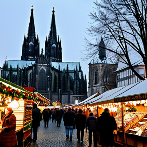 Home 16 독일 크리스마스 마켓 - Cologne Christmas Market Scene**
"A bustling Christmas market scene in Cologne, Germany, with the C...
