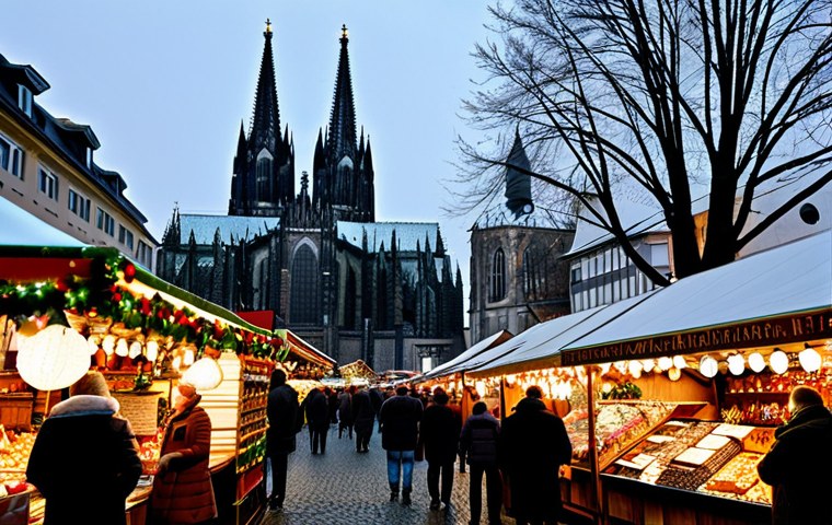 독일 크리스마스 마켓 - Cologne Christmas Market Scene**
"A bustling Christmas market scene in Cologne, Germany, with the C...