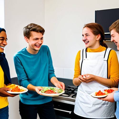 Home 3 독일에서 학생으로 생활하기 - Studentenwohnheim Community**
"A diverse group of fully clothed students in modest attire, laughing...